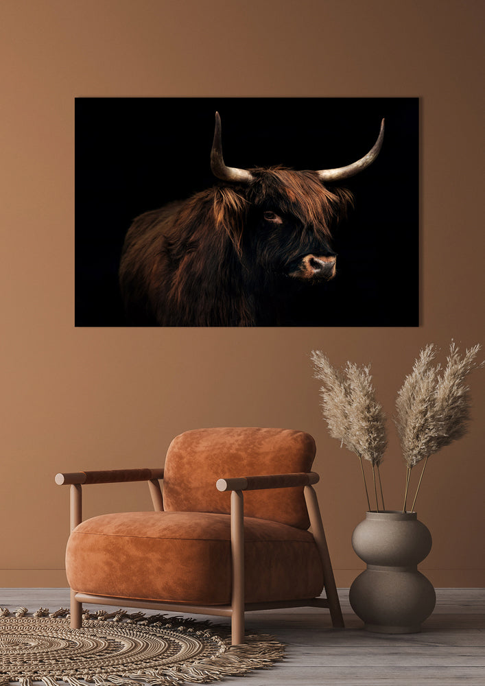 Glass Picture Highland Cow on Black