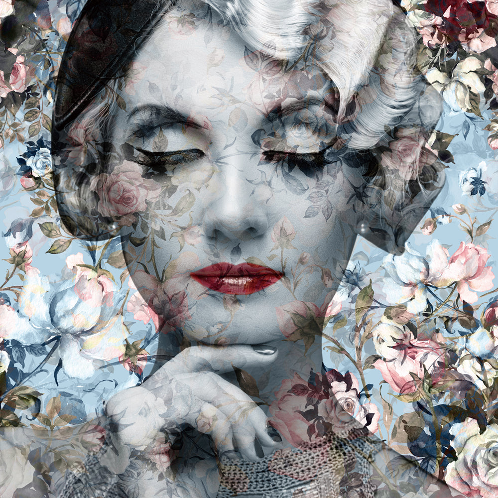 Glass picture Pastel flowers with 20s lady