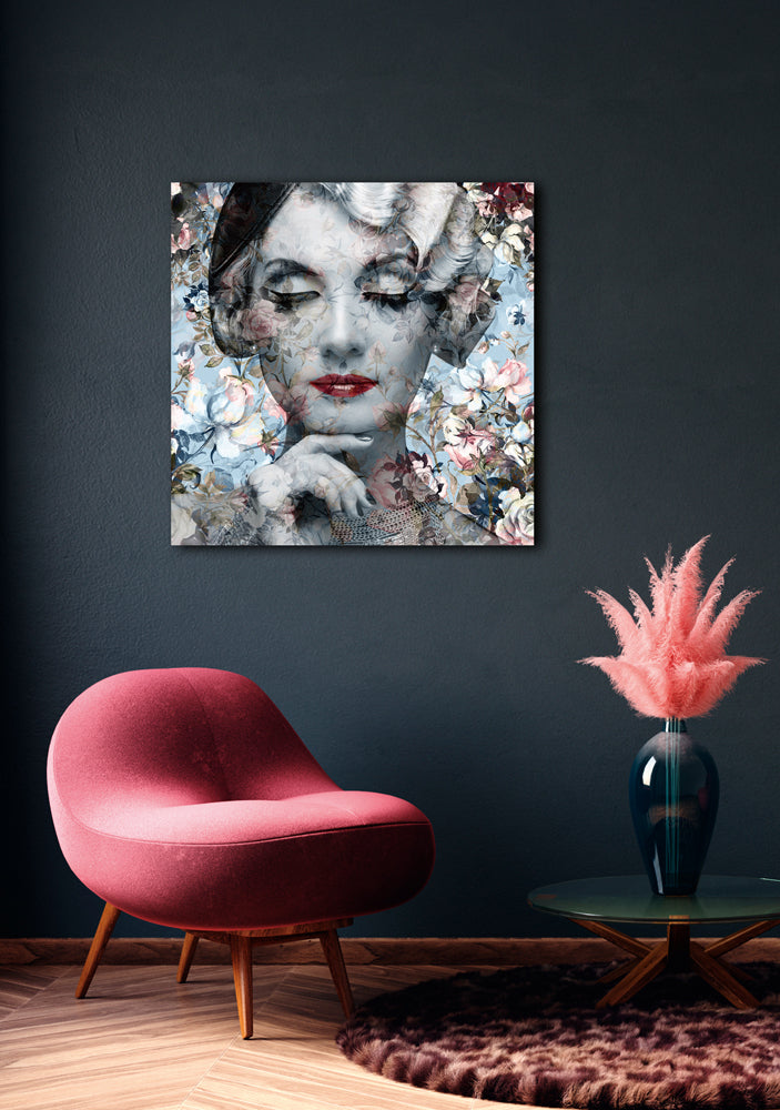 Glass picture Pastel flowers with 20s lady