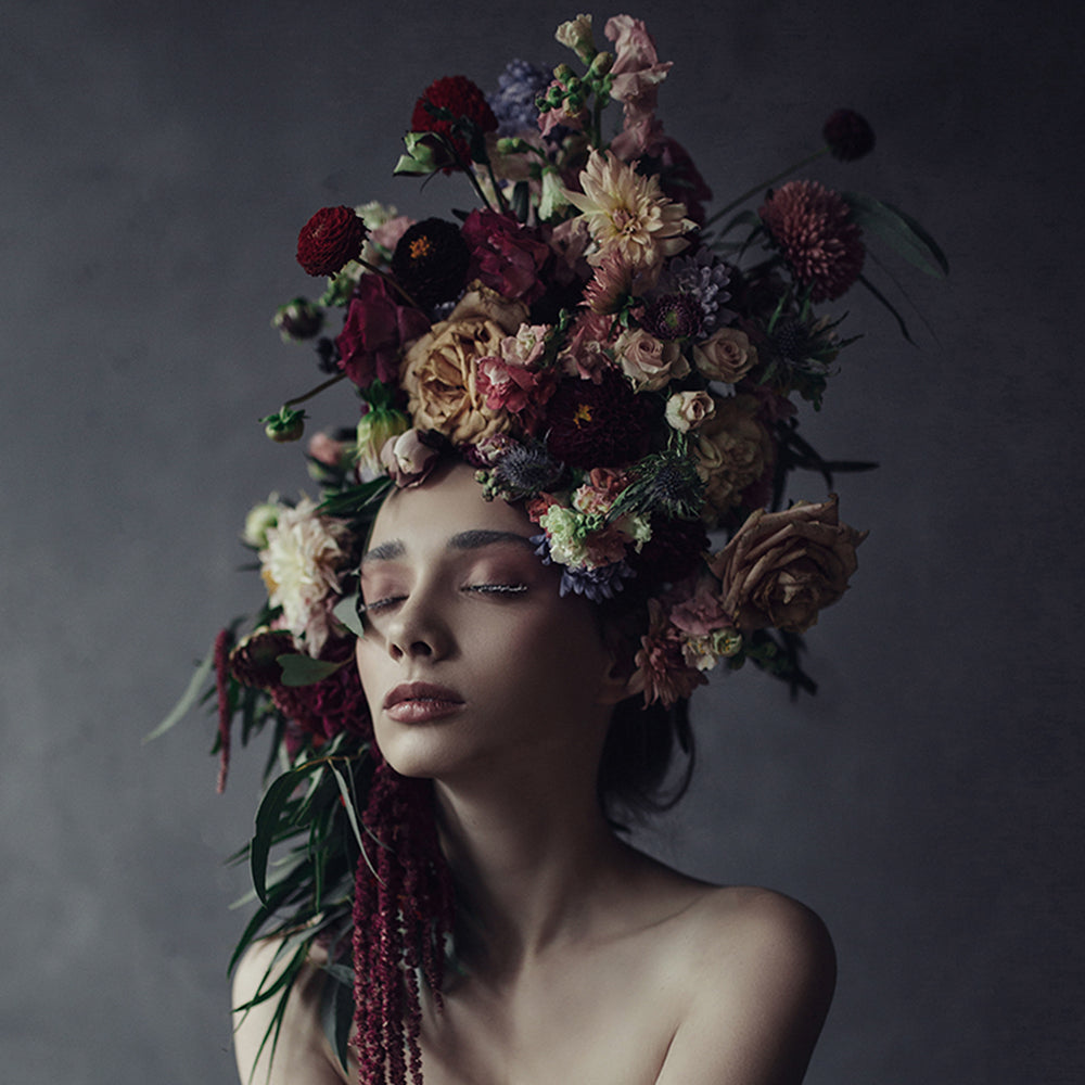 Beauty with a bouquet of flowers