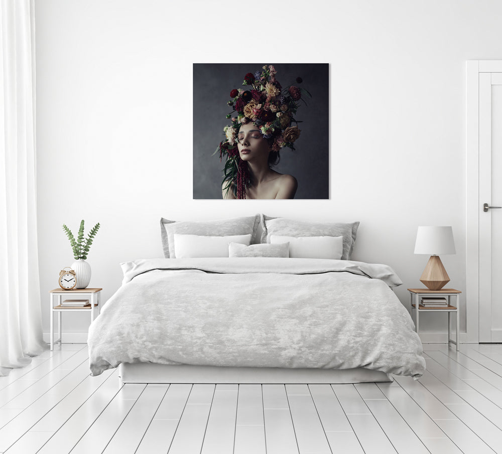Beauty with a bouquet of flowers