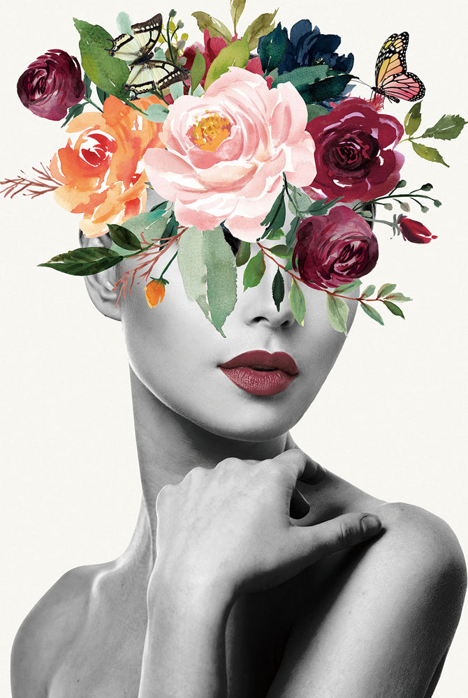 Glass Picture Lady with Flowers