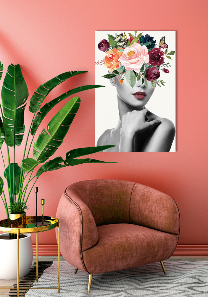 Glass Picture Lady with Flowers
