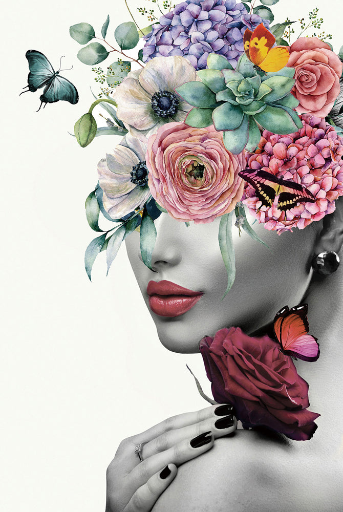 Glass Picture Lady with Flowers