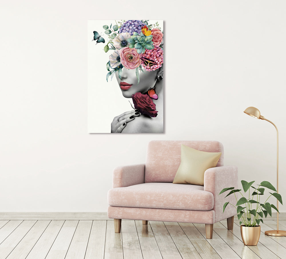 Glass Picture Lady with Flowers