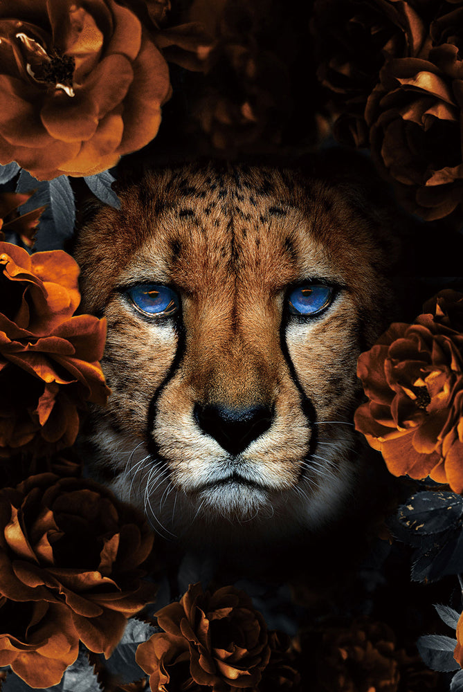 Glass Picture Leopard with Flowers