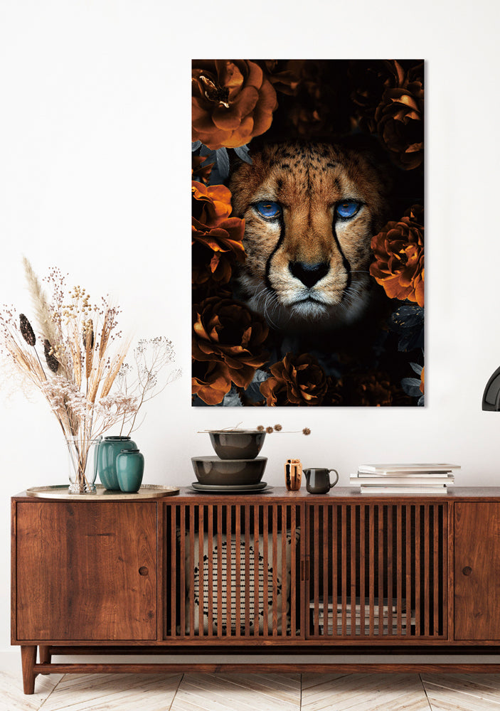 Glass Picture Leopard with Flowers