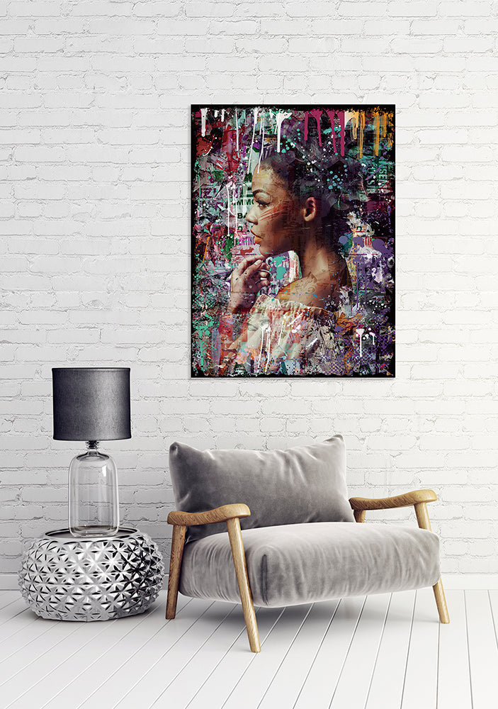 Glass picture Street Art "Beauty in the Rain of Colors"