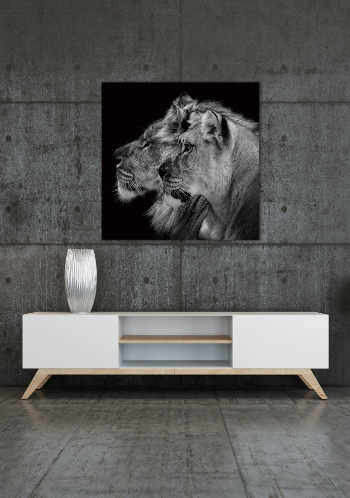 glass picture lion couple
