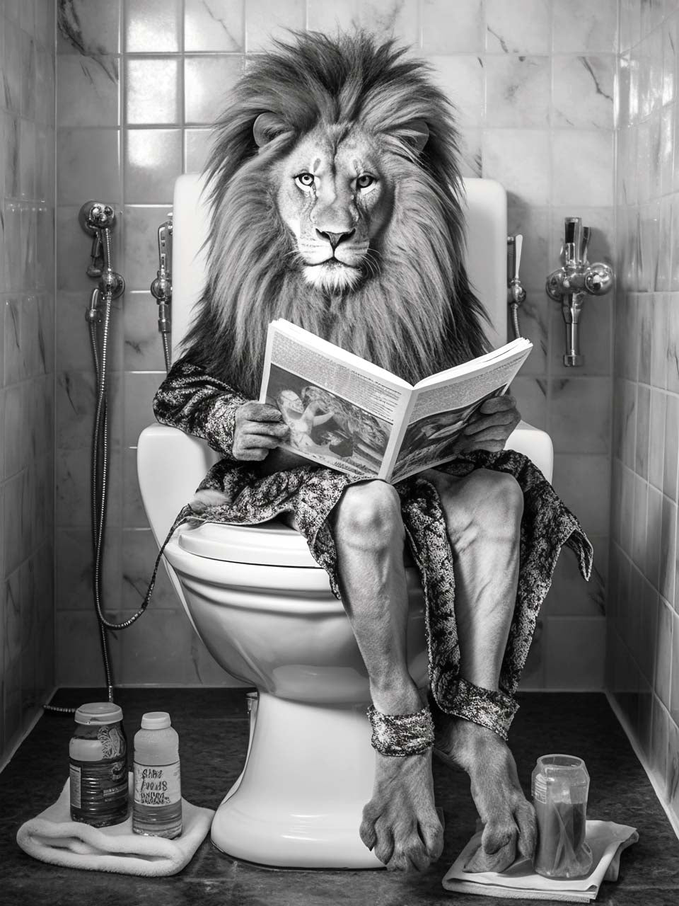 Glass picture Lion's Restroom