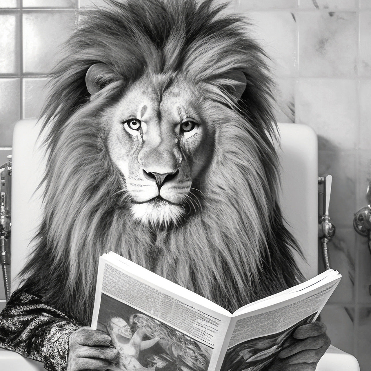 Glass picture Lion's Restroom