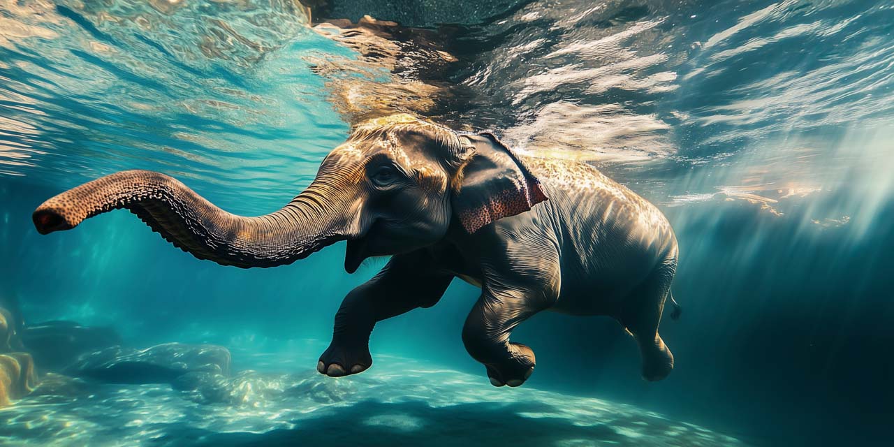 Glass picture Diving Elephant