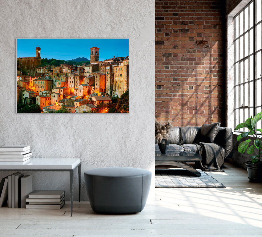 Picture &amp; Frame Tuscan town at dusk