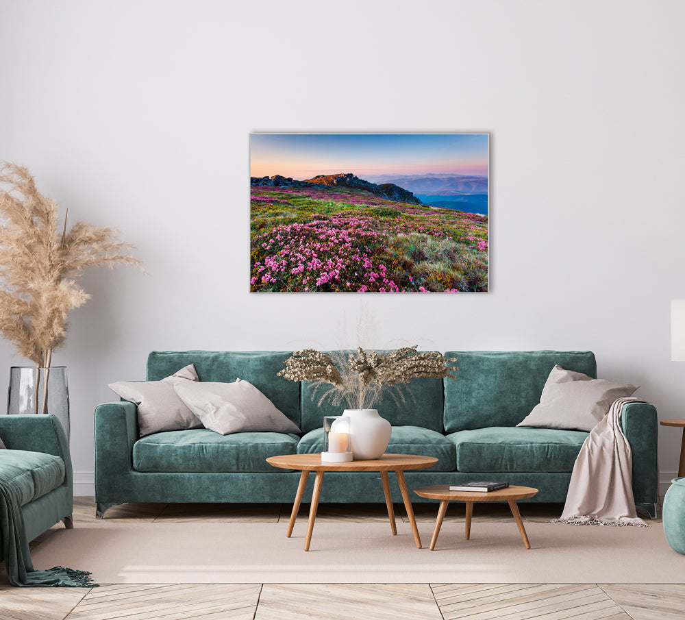 Picture &amp; Frame Alpine landscape with purple flowers