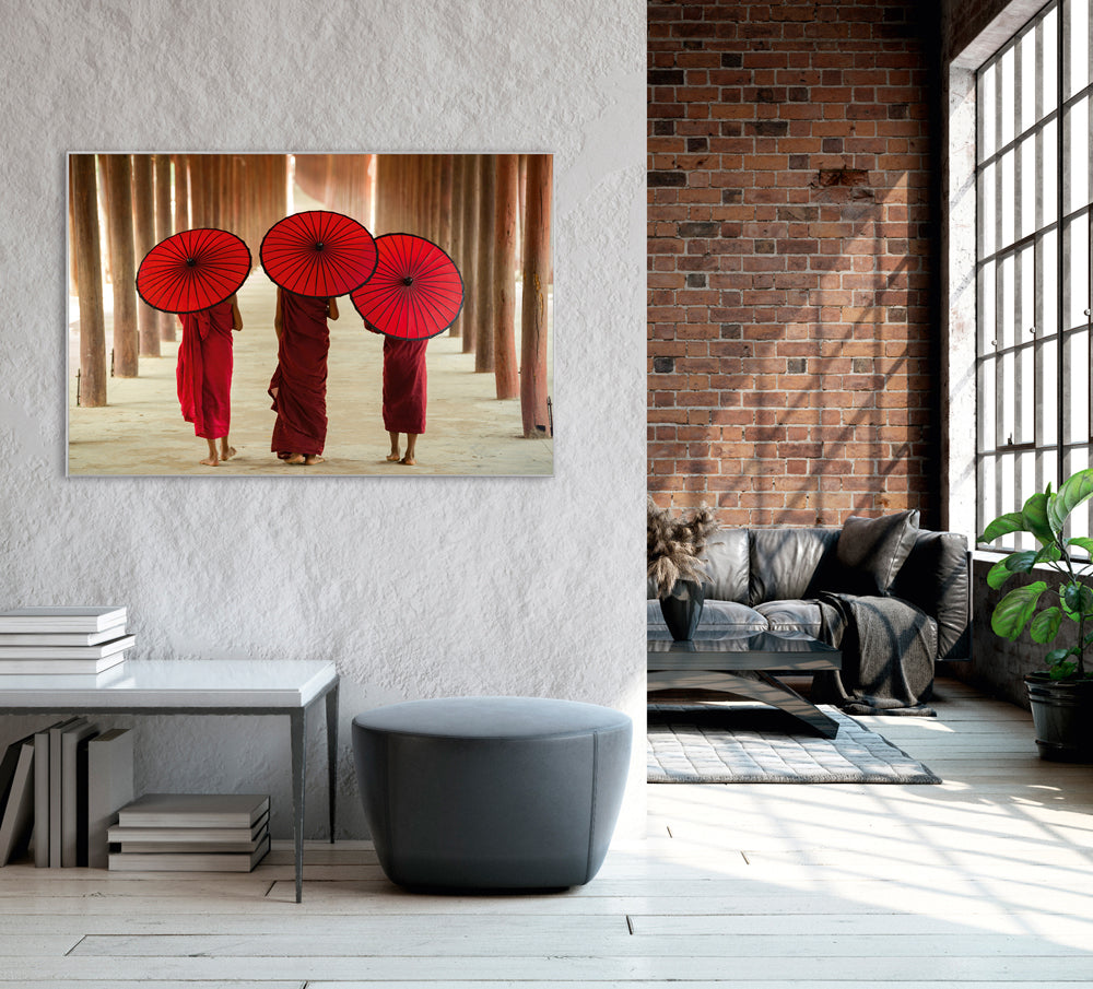 Picture &amp; Frame Monks with Umbrellas