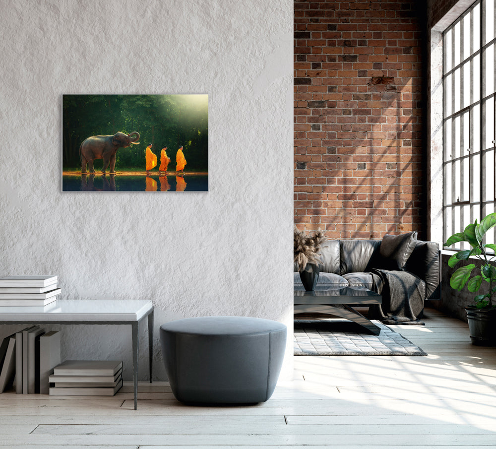 Picture &amp; Frame Monk Walk with Elephant