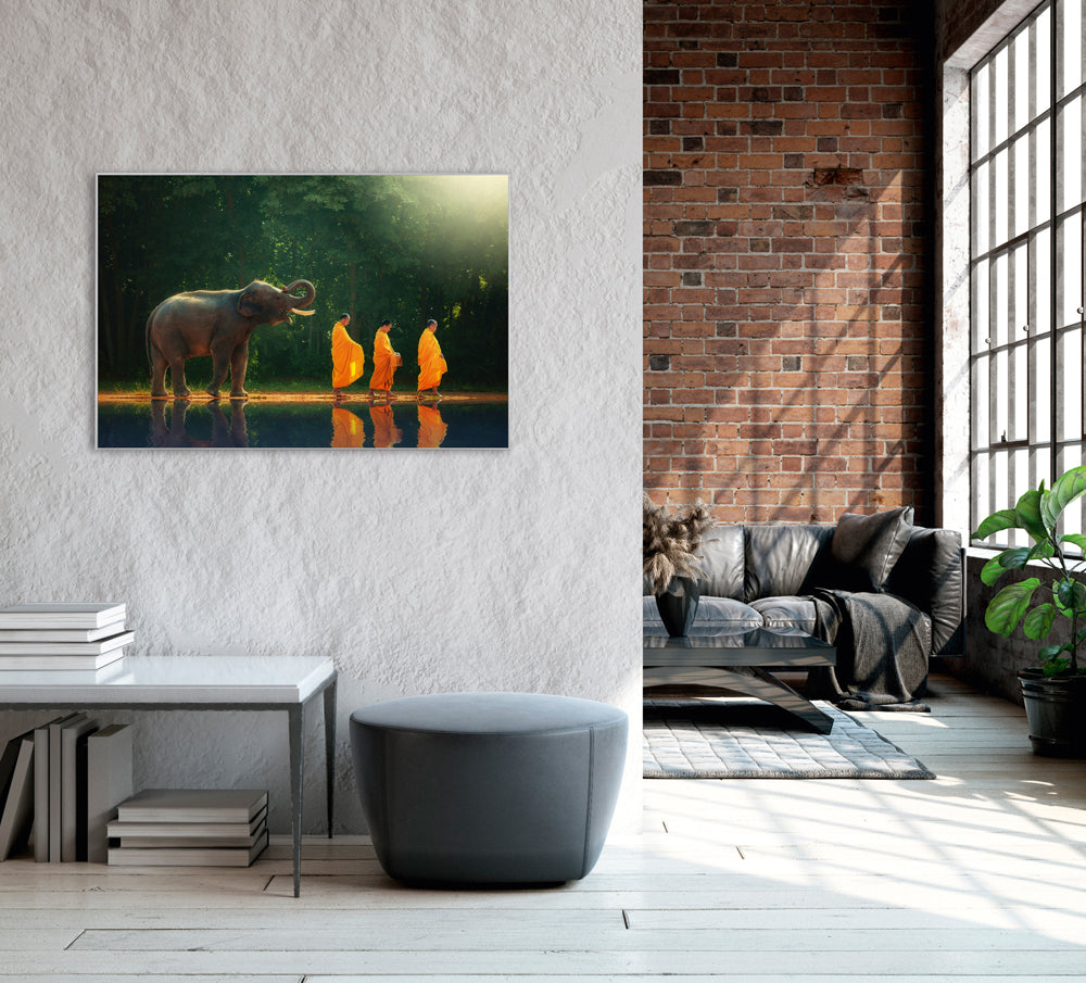 Picture &amp; Frame Monk Walk with Elephant