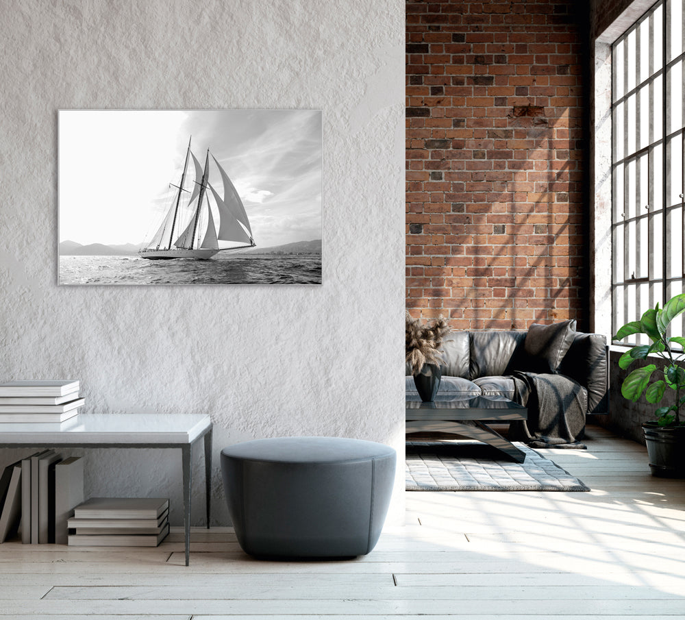 Picture &amp; frame sailing ship in black and white