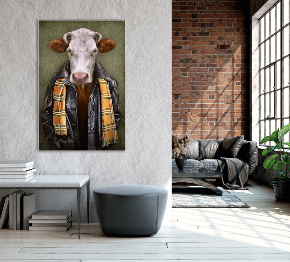 Picture &amp; Frame Cow with Leather Jacket