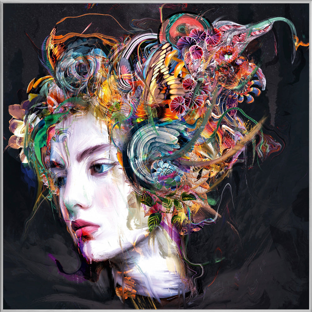Portrait photo et cadre avec cheveux arc-en-ciel