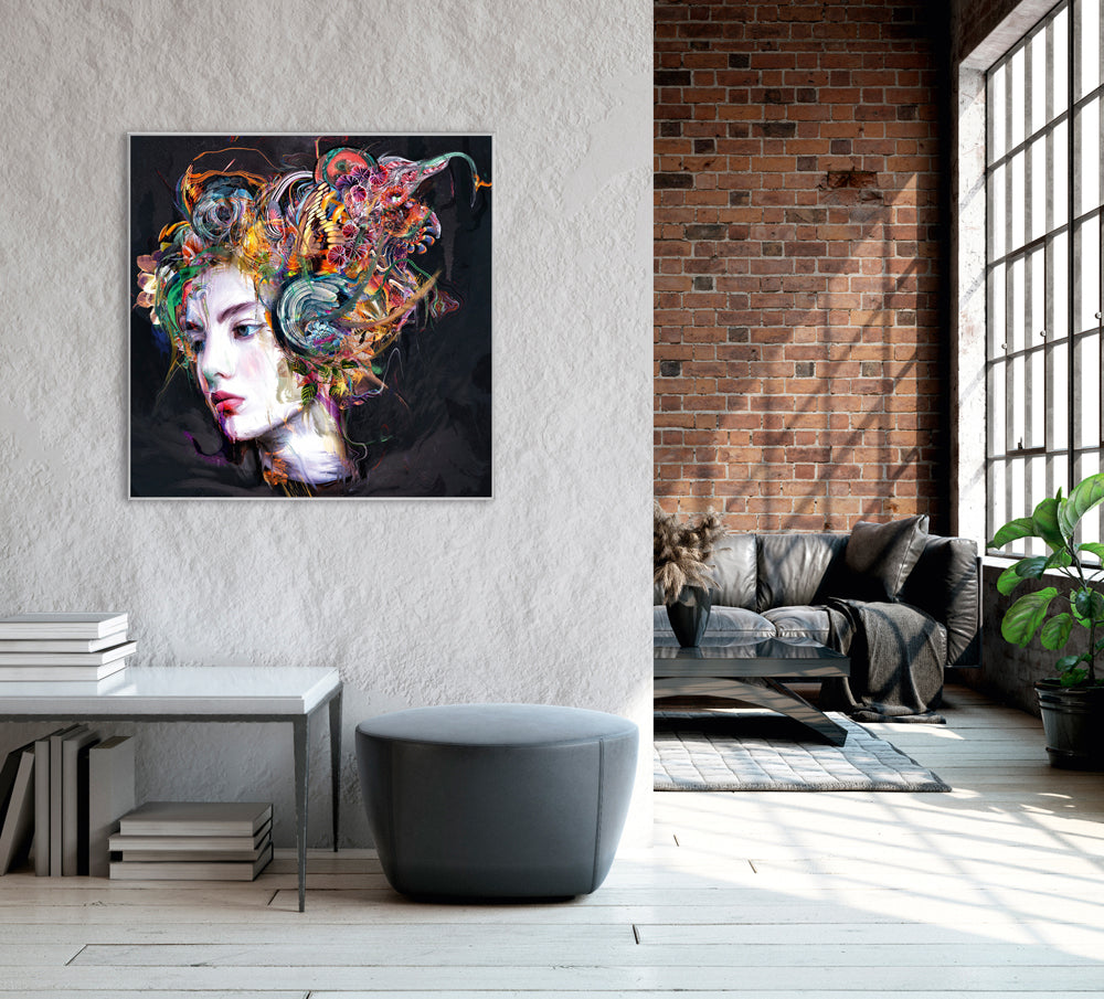 Portrait photo et cadre avec cheveux arc-en-ciel