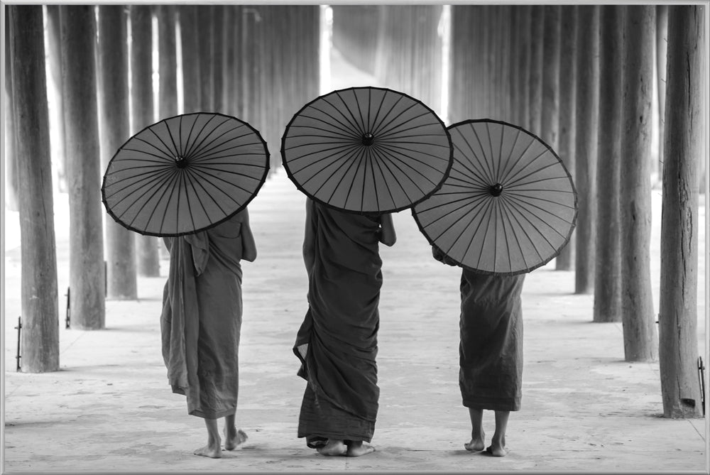 Picture &amp; Frame Monks with Umbrellas