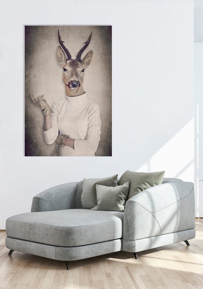 Acrylglasbild Rehbock mit Pullover