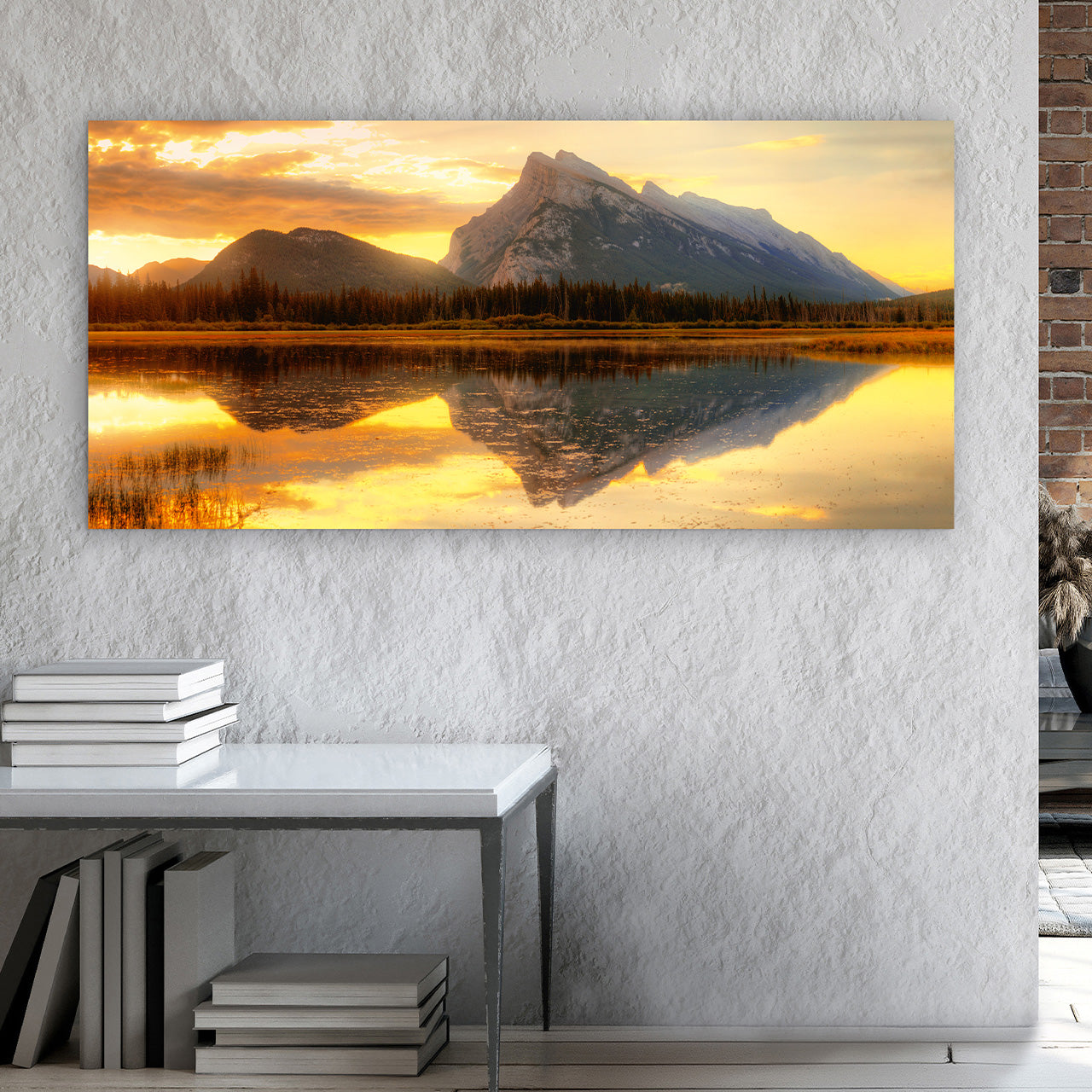 Tableau en verre acrylique Belle vue sur le lac avec les montagnes 