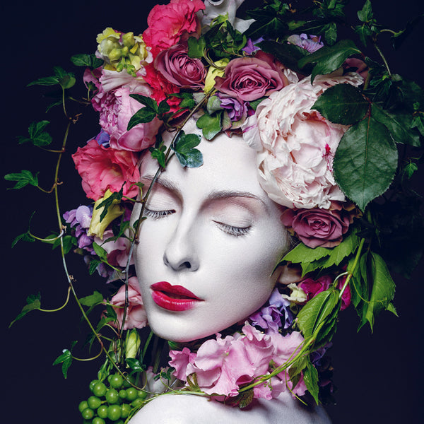 Acrylic glass picture Pretty woman with flowers