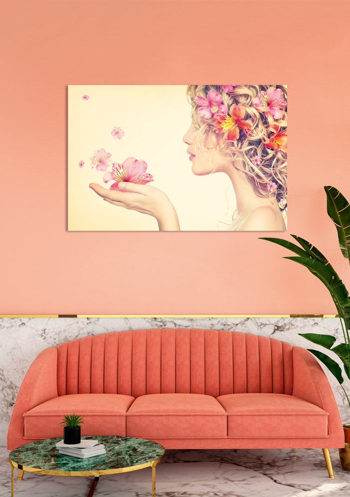 Acrylglasbild Schönheit mit Blumen