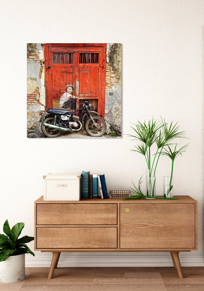 Acrylglasbild Street Art mit Moped