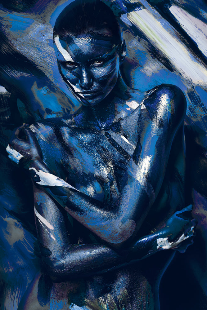 Acrylglasbild Akt in Blau - Körperbemalung