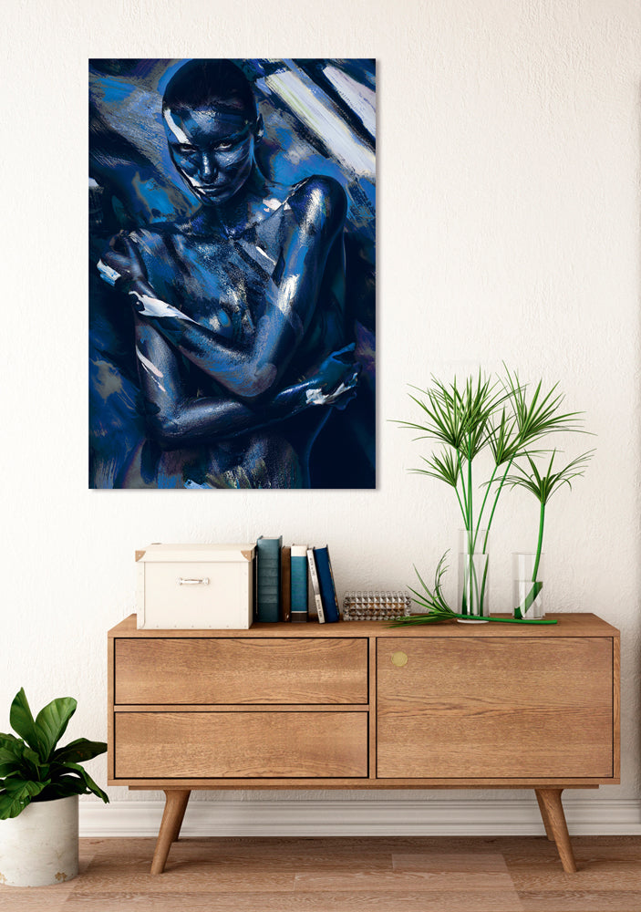 Acrylglasbild Akt in Blau - Körperbemalung
