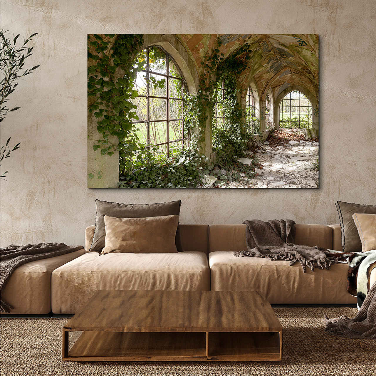 Canvas Print Überwucherter verlassener Flur