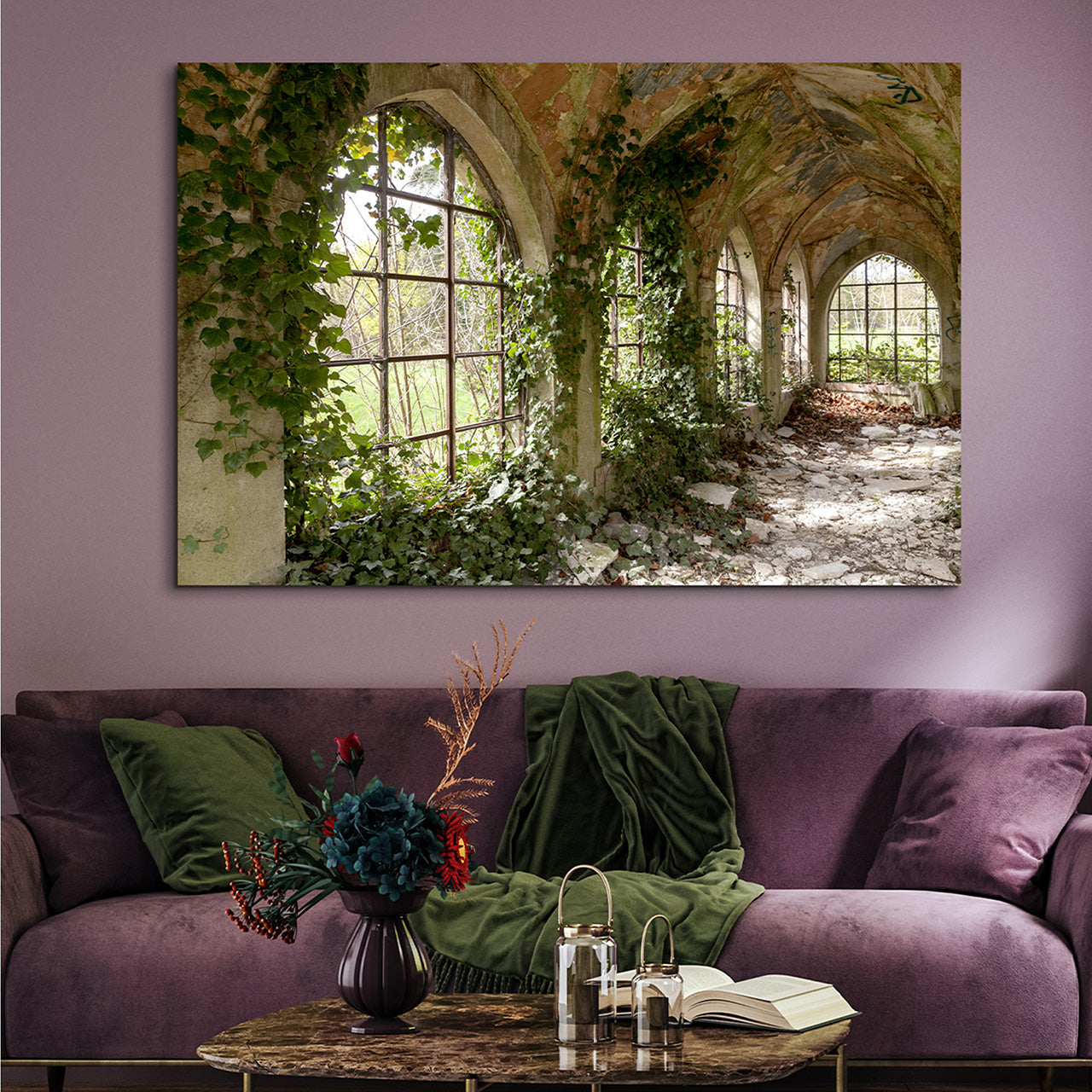 Canvas Print Überwucherter verlassener Flur