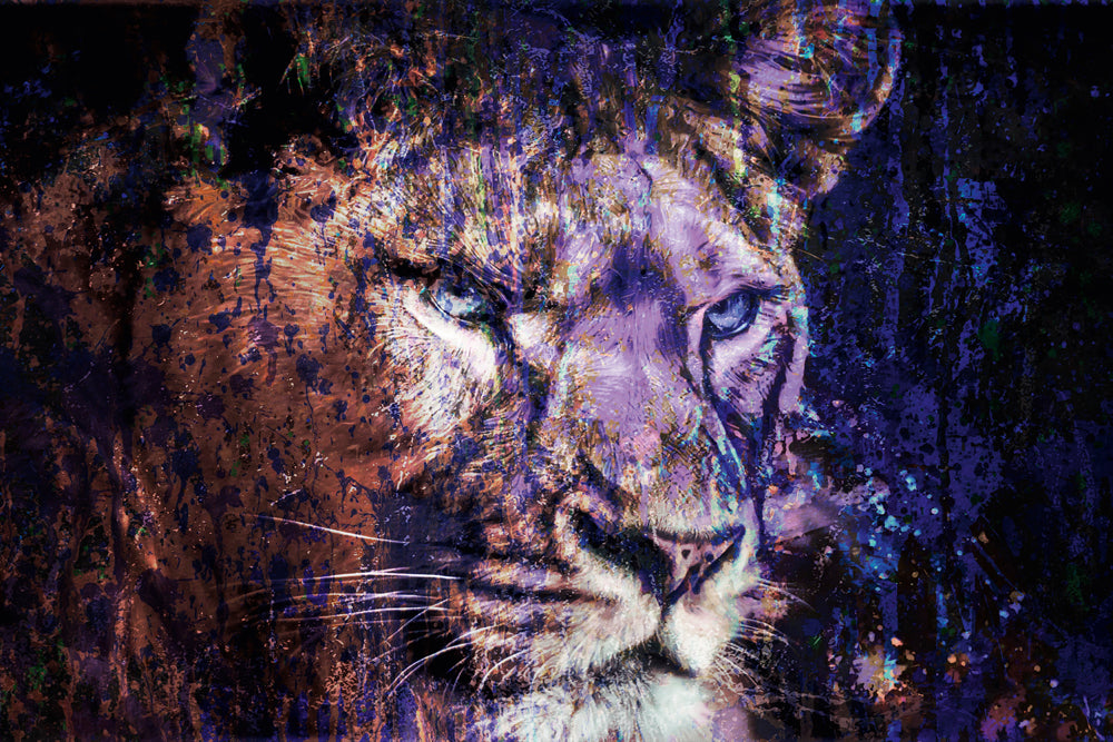Impression sur toile Lion en bleu