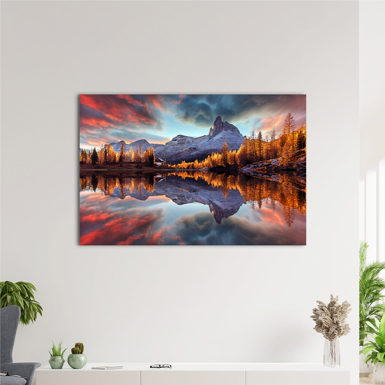 Canvas Print Reflecting Mountains at Sunrise