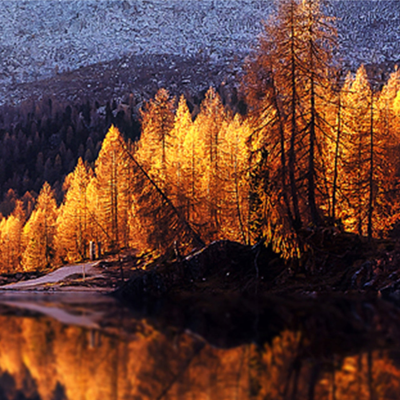 Canvas Print Reflecting Mountains at Sunrise