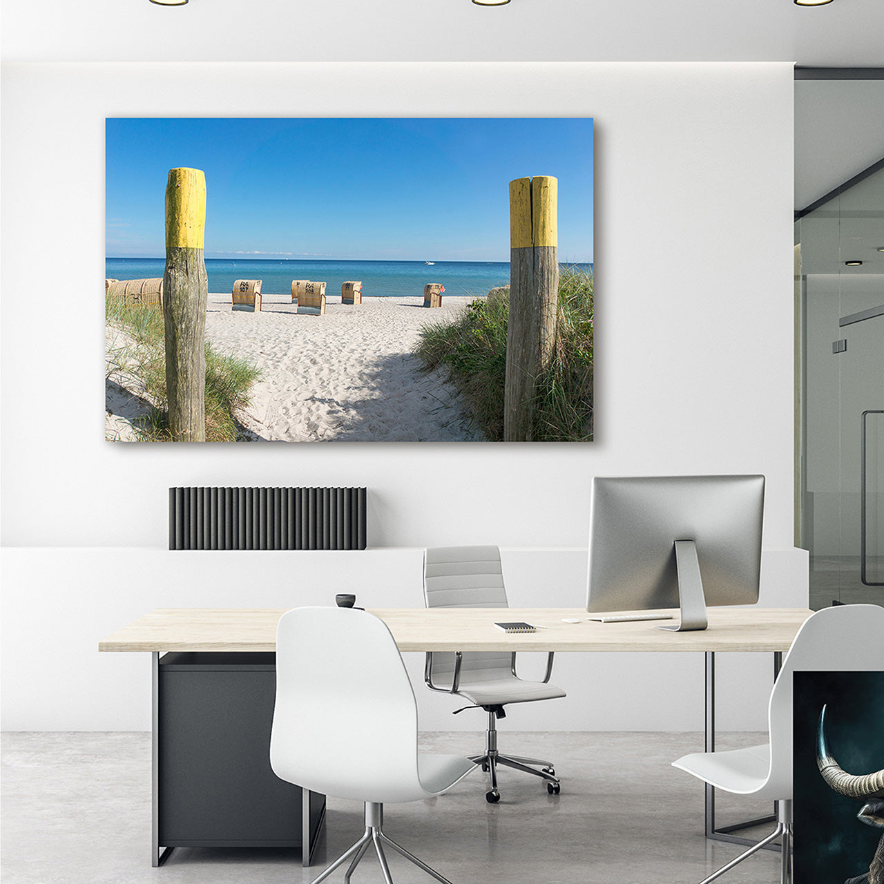 Canvas Print Strandkörbe Meerblick
