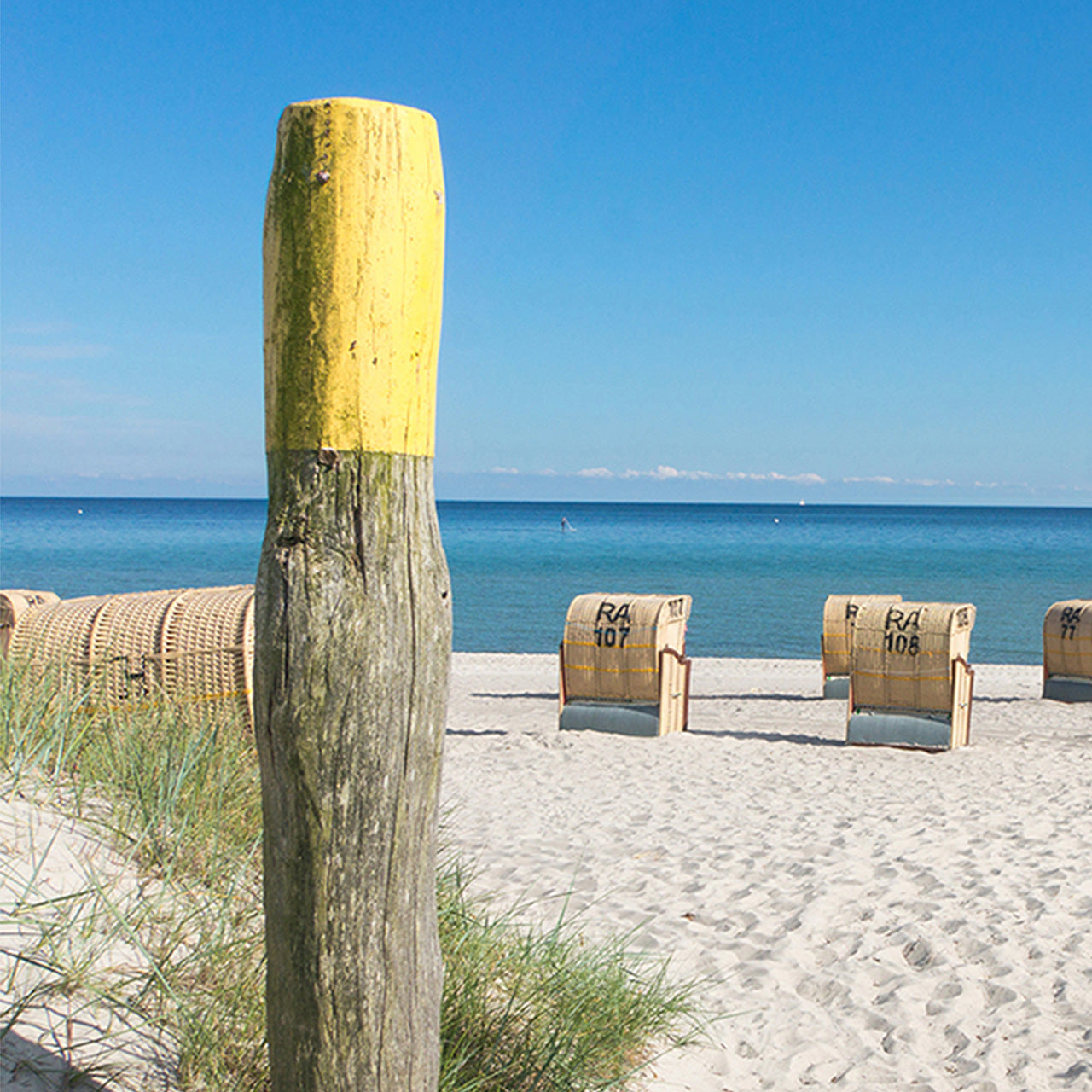 Canvas Print Strandkörbe Meerblick
