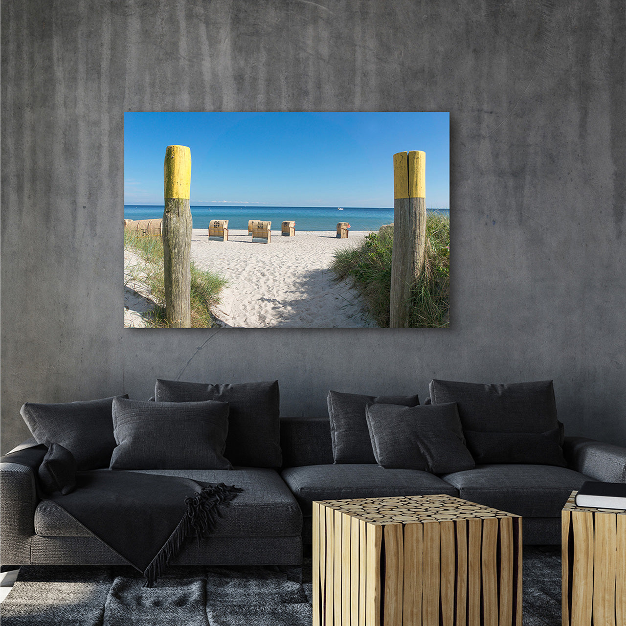 Canvas Print Strandkörbe Meerblick